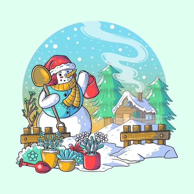 Bonhomme De Neige à L'hiver Venu Concept