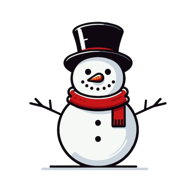 Vecteur un bonhomme de neige avec un sourire de chapeau noir.