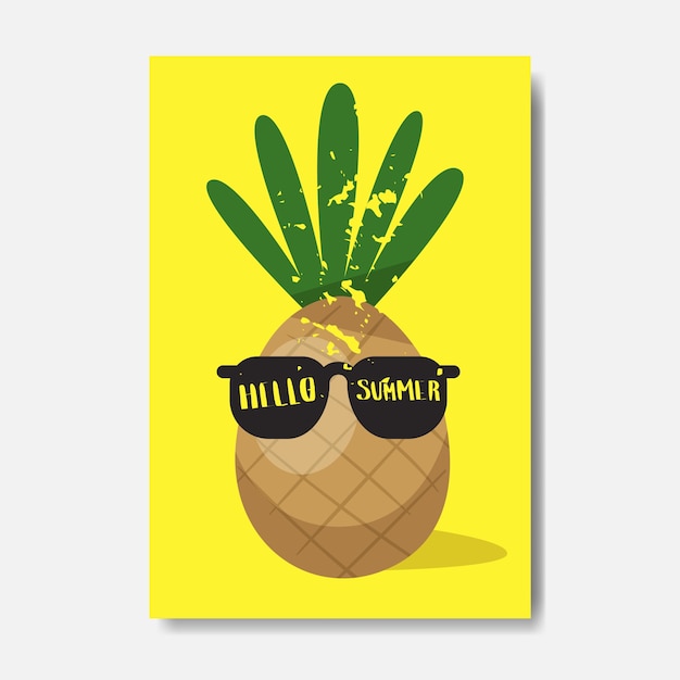 Vecteur bonjour l'affiche d'ananas d'été