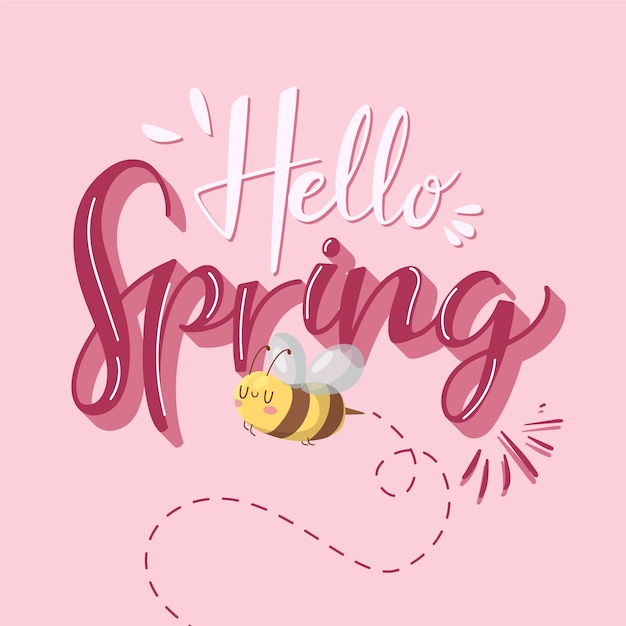 Bonjour Conception De Lettrage De Printemps Avec Abeille