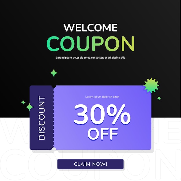 Bonjour coupon cadeau réduction de trente pour cent avec réclamation maintenant bouton dans la couleur pourpre moderne