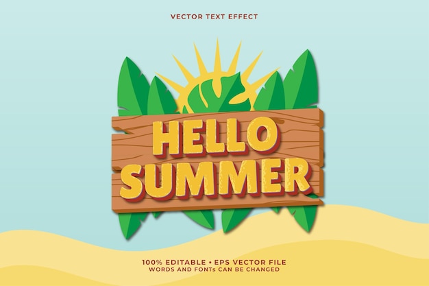 Vecteur bonjour effet de texte modifiable d'été