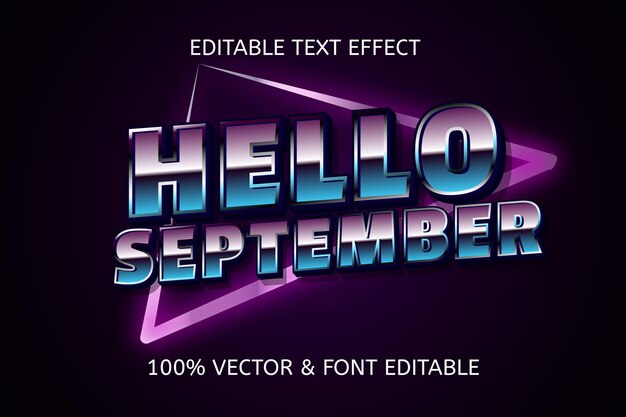 Bonjour effet de texte modifiable rétro de style septembre