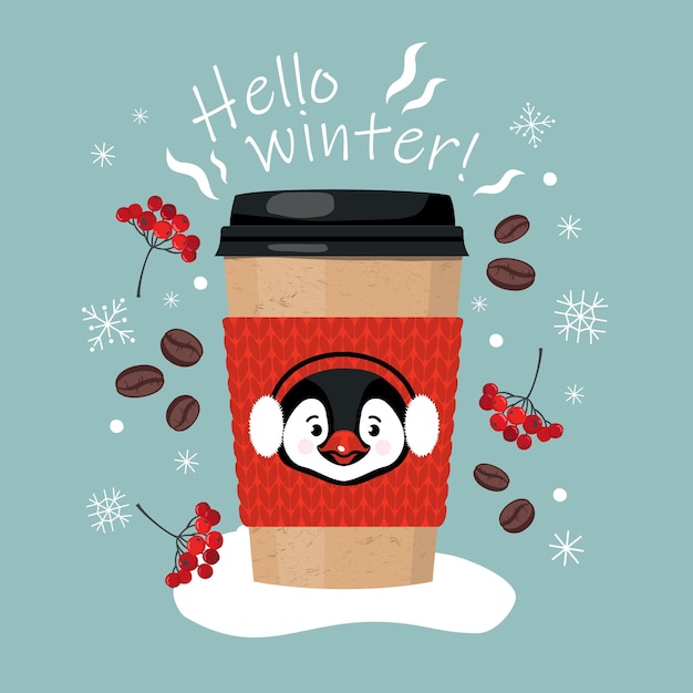 Bonjour Hiver Carte Vectorielle Penguin