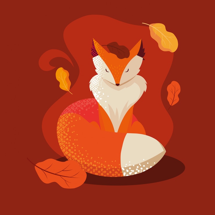 Vecteur bonjour illustration d'automne avec animal renard