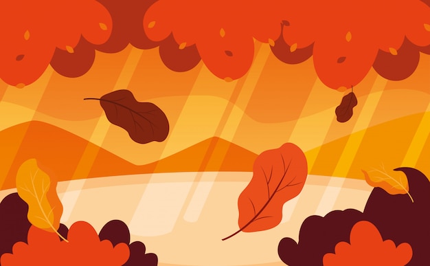 Bonjour illustration d'automne avec paysage et feuilles