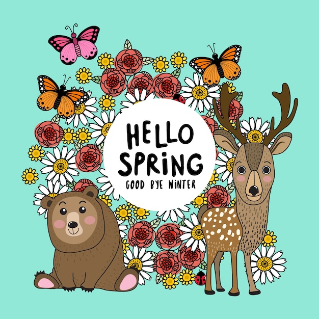 Bonjour Le Printemps Avec Le Cerf Et L'ours