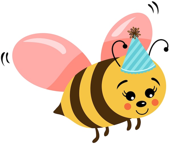 Bonne abeille avec chapeau d'anniversaire