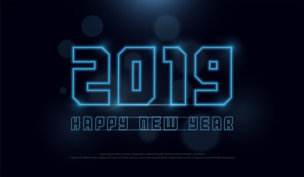 Bonne Année 2019 Technologie Police De Trait De Ligne Néon