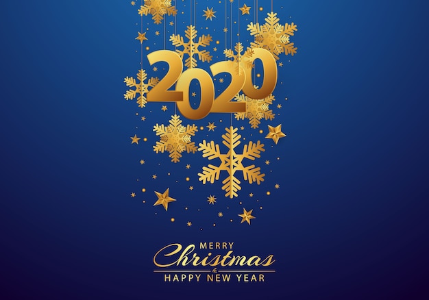 Bonne année 2020 fond orné de flocons de neige et d'or