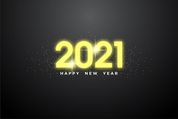 Bonne Année 2021 Avec D'élégants Chiffres Lumineux Jaunes.