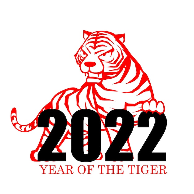 Bonne année 2022 l'année du tigre, zodiaque chinois avec numéro 2022 pour carte de voeux de bonne année, sur l'illustration vectorielle de fond blanc