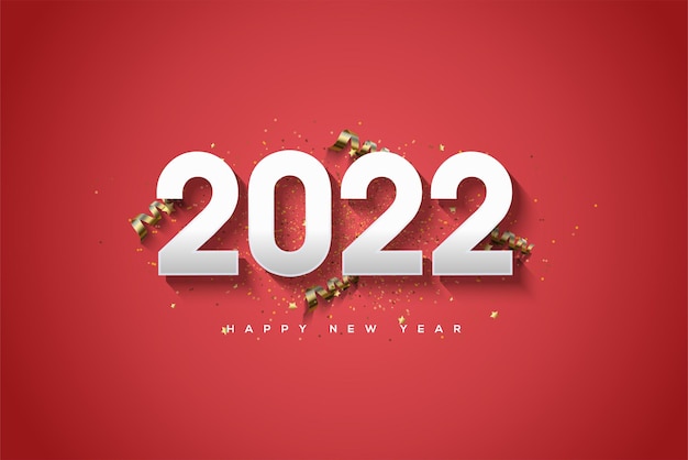 Bonne Année 2022 Avec Des Chiffres En Argent Et Des Morceaux De Ruban D'or