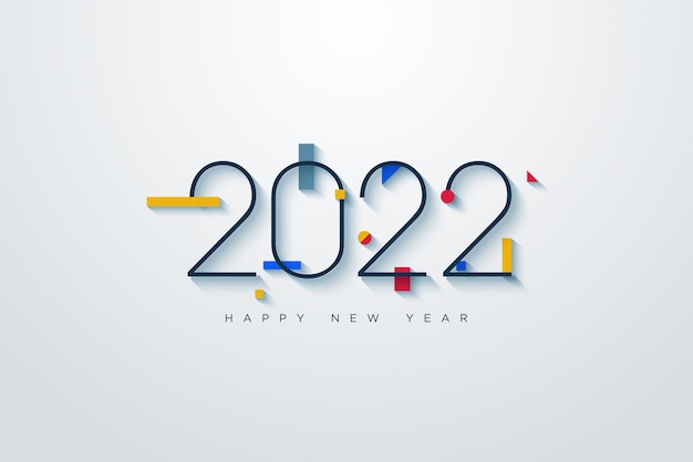 Bonne année 2022 avec des chiffres fins et des éléments colorés