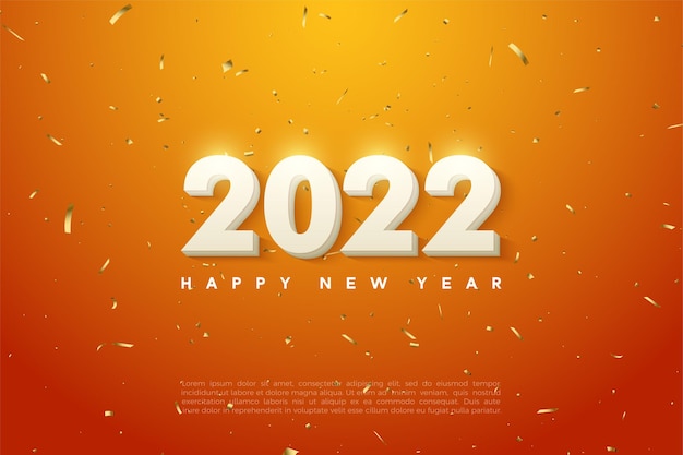 Bonne Année 2022 Avec Des Chiffres Sur Fond Orange En Pointillé Doré