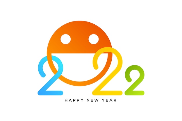 Bonne Année 2022 Conception De Typographie De Texte Dans Un Style Coloré Avec Emoji Souriant, Illustration Vectorielle