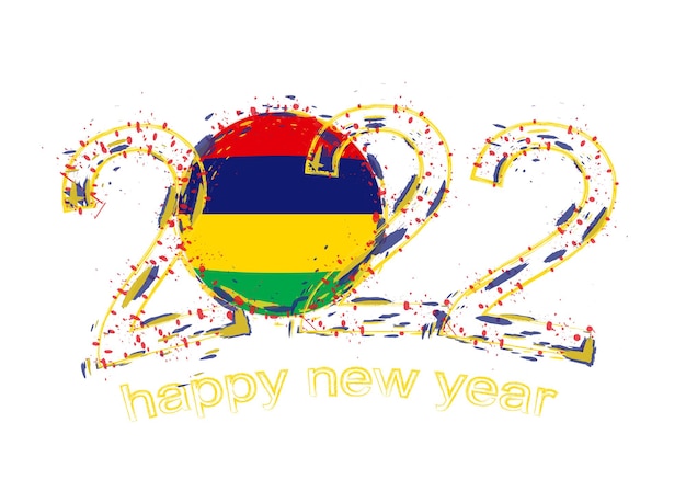 Bonne année 2022 avec le drapeau de l'Ile Maurice.