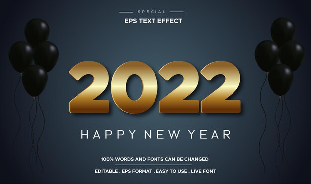 Bonne Année 2022 Effet De Texte 3d Modifiable En Or