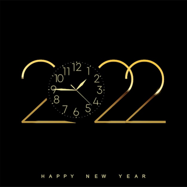 Bonne Année 2022 Avec Horloge Vintage Dorée à Paillettes Et Texte. Vecteur