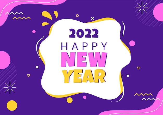 Bonne Année 2022 Modèle Design Plat Illustration Avec Des Rubans Et Des Confettis Sur Un Fond Coloré Pour Une Affiche, Une Brochure Ou Une Bannière