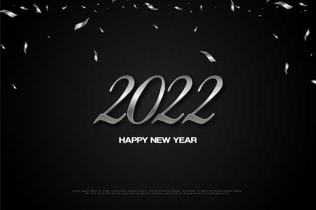 bonne année 2022 avec des morceaux de ruban volant au-dessus