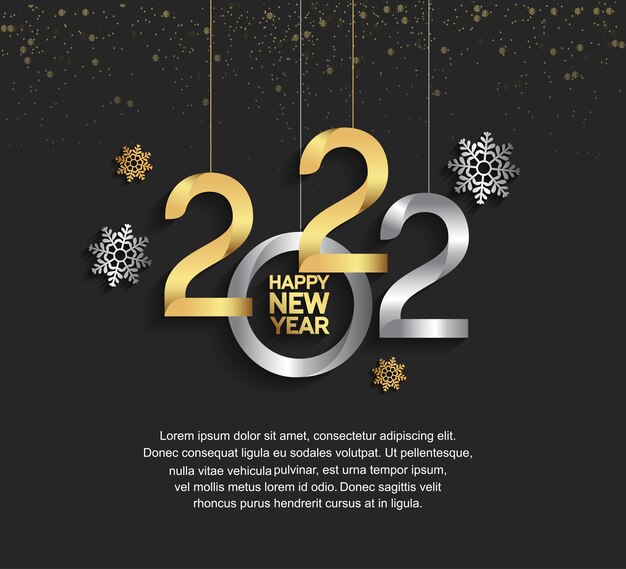 Bonne Année 2022 Nombre D'or Et D'argent Avec Fond Noir Isolé Flocon