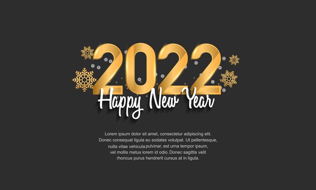 Bonne année 2022 nombre d'or avec flocon de neige sur fond noir pour la célébration de la fête