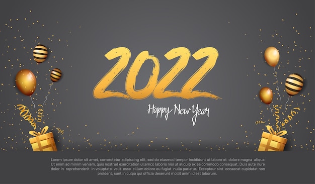 Bonne Année 2022 Nombre D'or Isolé Sur Fond Noir Pour L'événement De Célébration