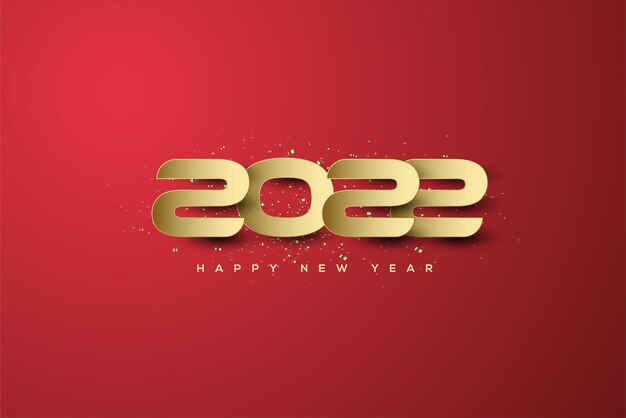 Bonne Année 2022 Avec Nombres D'or Et Ombre Sur Fond Rouge