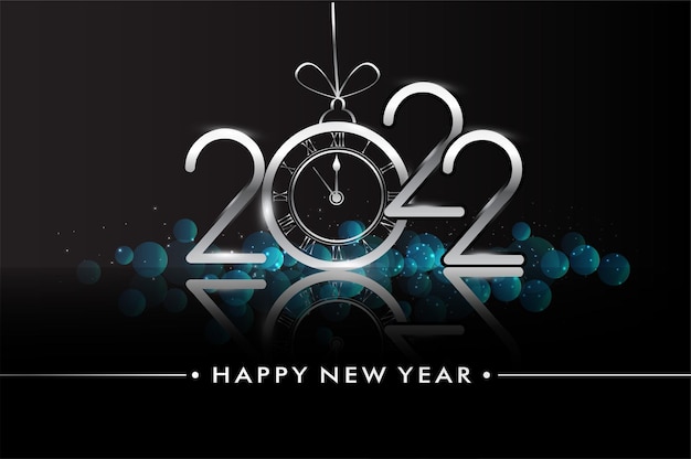 Bonne année 2022 - Nouvel an fond brillant avec horloge et paillettes.