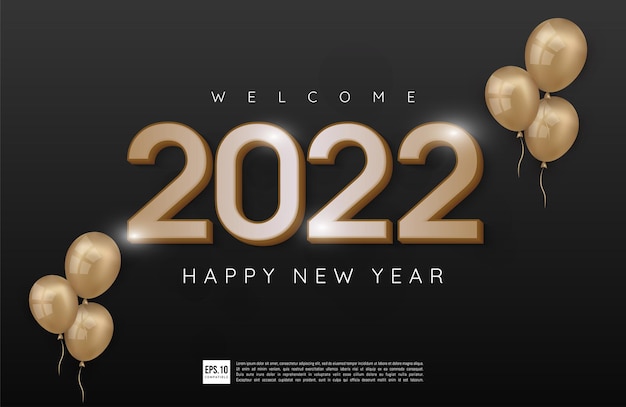 Bonne Année 2022 Numéro Or Design Avec Thème Sombre Et Décoration De Ballons