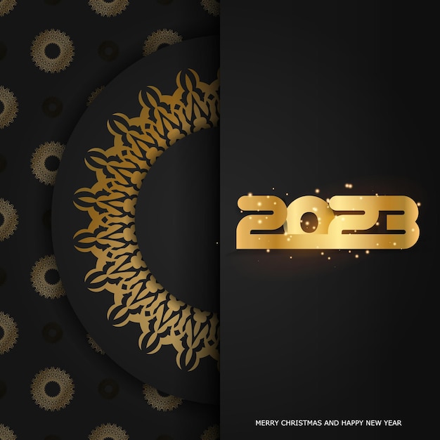 Bonne année 2023 affiche de vacances motif doré sur fond noir
