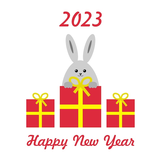 Bonne année 2023 carte de voeux vectorielle avec lapin