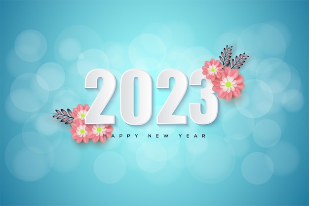 Bonne Année 2023 Avec Des Chiffres Découpés En Papier Et Des Fleurs Roses 3d