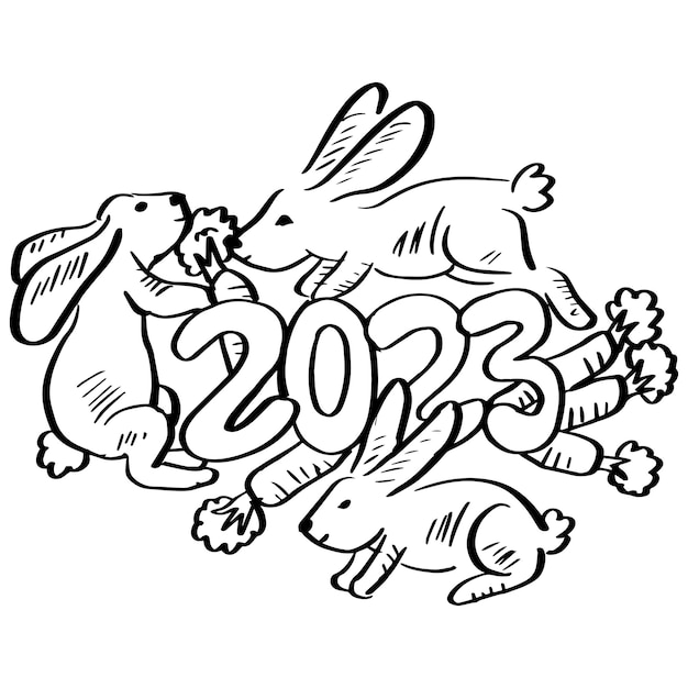 Bonne Année 2023 Avec Des Coloriages De Lapin