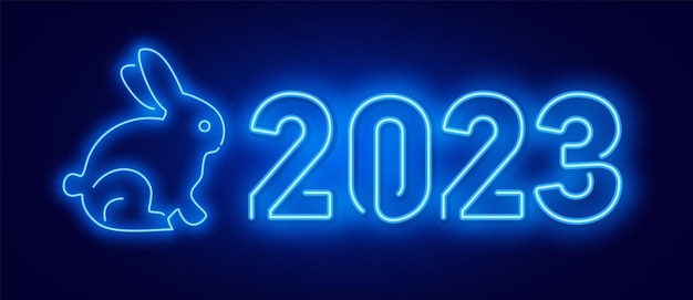 Bonne année 2023 dans le style néon 2023 dégradé lumineux Bannière de mur de briques longues Modèle vectoriel pour en-tête Web