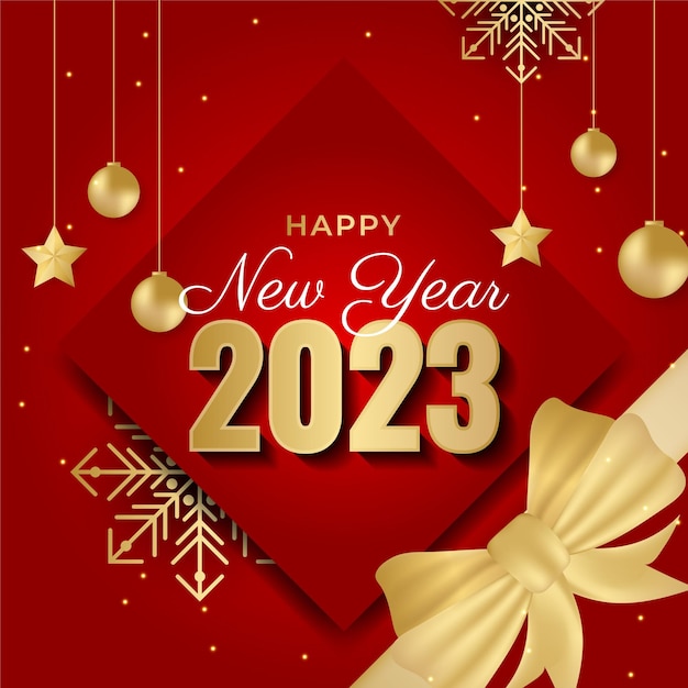 Bonne Année 2023 Fond De Carte Postale Carrée Pour Le Modèle De Médias Sociaux Modèle De Carte De Voeux De Vacances D'hiver Rouge Et Or 2023 Nouvel An Bannière Tendance Minimaliste Pour Carte De Couverture De Marque