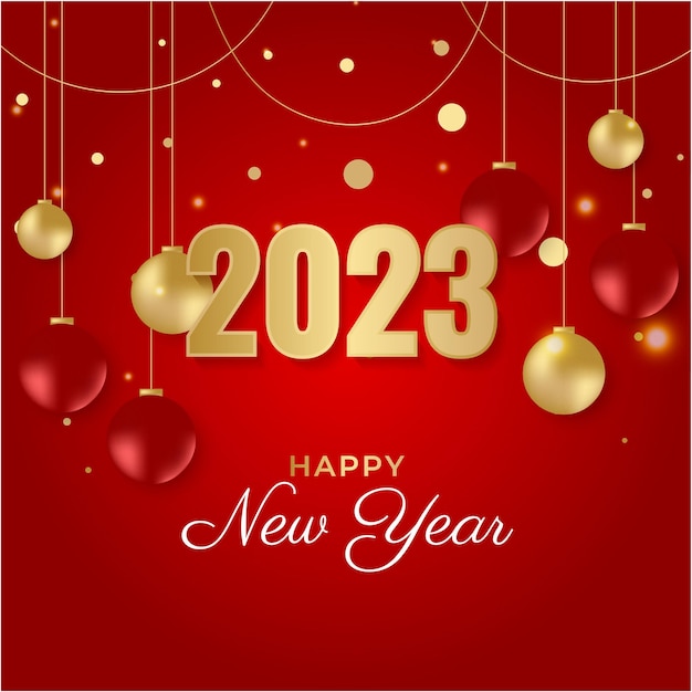 Bonne année 2023 fond de carte postale carrée pour le modèle de médias sociaux Modèle de carte de voeux de vacances d'hiver rouge et or 2023 Nouvel an bannière tendance minimaliste pour carte de couverture de marque