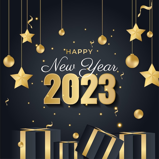 Bonne Année 2023 Avec Fond Noir Et Or