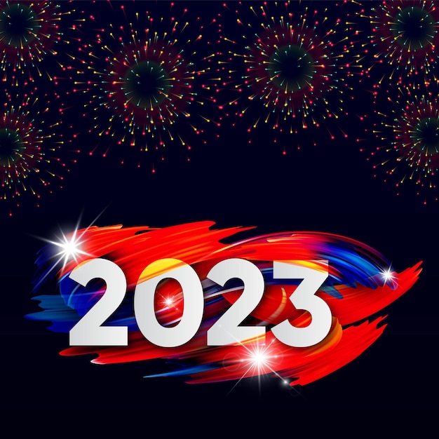 Vecteur bonne année 2023 avec modèle de bannière de calligraphie de feux d'artifice