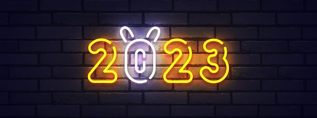 Bonne Année 2023 Neon Signs Logo Emblème Bannière Et étiquette Enseigne Lumineuse Bannière Lumineuse Illustration Vectorielle