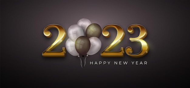 Bonne Année 2023 Numéro D'or Modifiable Avec Des Ballons Entre Les Chiffres