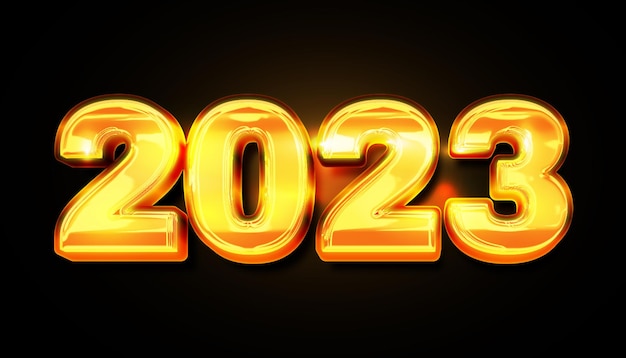 Vecteur bonne année 2023 rendu 3d avec effet métal doré brillant