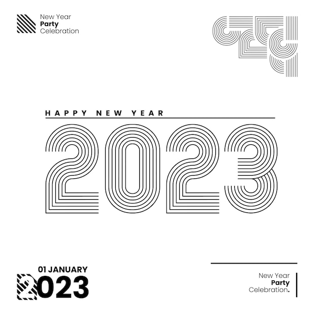 Vecteur bonne année 2023 avec typographie de 2023 au design rétro et fond blanc