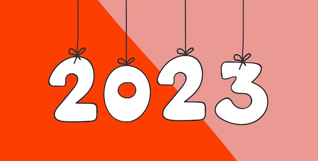 Bonne Année 2023 Typographie Suspendue Sur Fond Blanc.