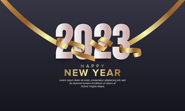Bonne année 2023 voeux avec ruban sur fond bleu foncé