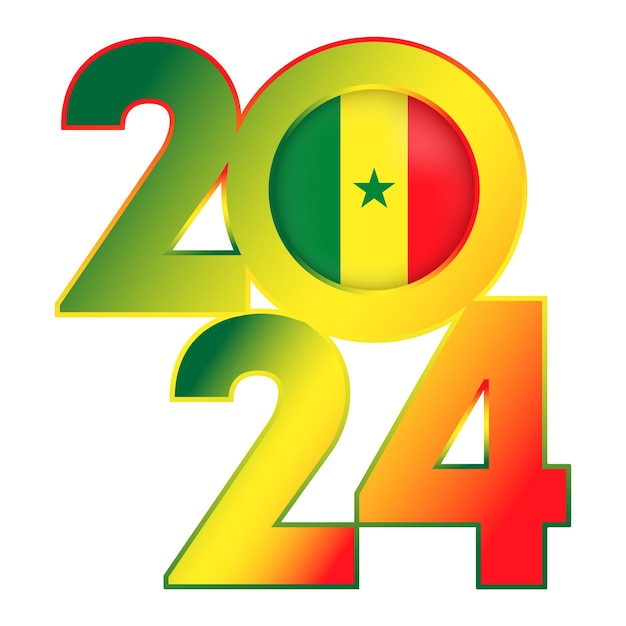 Vecteur bonne année 2024 bannière avec le drapeau du sénégal à l'intérieur de l'illustration vectorielle