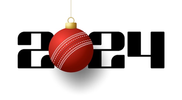 Bonne année 2024 et carte de voeux de sport de balle de cricket avec illustration vectorielle de balle de sport