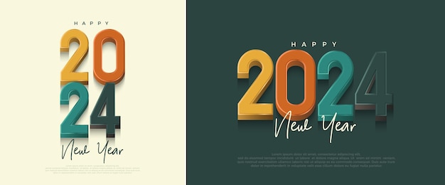 Vecteur bonne année 2024 coloré avec des nombres modernes 3d vecteur fond premium pour bannières affiches ou calendrier