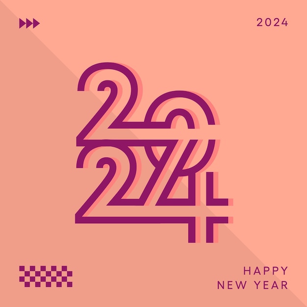 Vecteur bonne année 2024 design avec des illustrations de chiffres tronqués colorés affiche bannière de salut